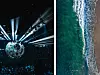 Disco-kule over en konsertscene ved siden av et flyfoto av Bulgarias kyst.